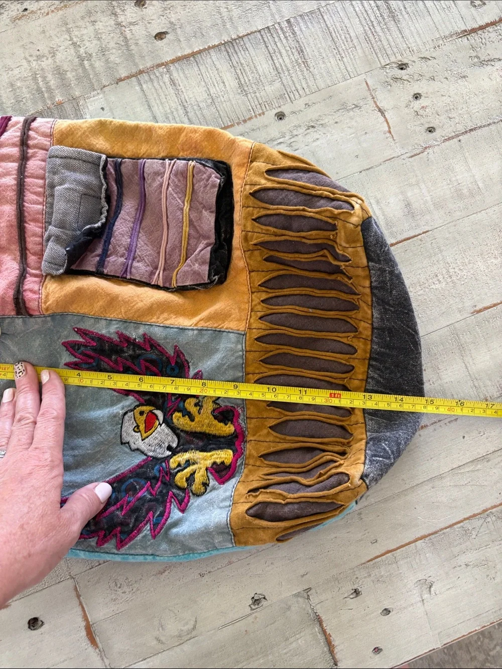 Bohemian Hippie Multicolor Patchwork Slouch Crossbody Bag with Eagle Embroider